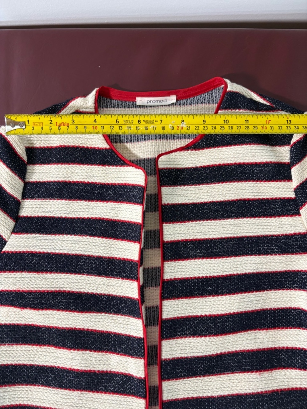 Promod Parisian Tweed Striped Knit Jacket | French Nautical Red Trim Blazer S - Picture 12 of 13